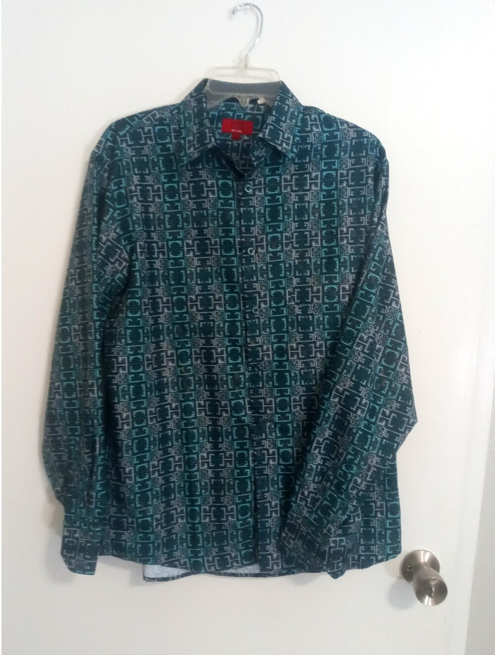 Patron Cito Red Label Green Geometric Long Sleeve Button-Up Shirt Medium